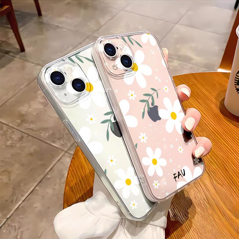 Summer small fresh flowers are suitable for iphone17/16pm all-inclusive silicone soft case Apple 15 transparent mobile phone case