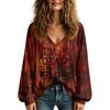 Women's V-Neck Halloween Fall Top for Seasonal Celebrations Comfortable Everyday Shirt