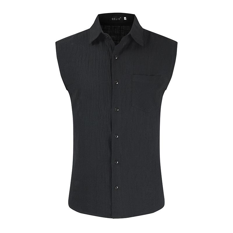 Nuova Camicia da Uomo in Lino Senza Maniche per Primavera e Autunno Gilet Semplice Casual Gilet in Lino con Tasca Decorativa Top