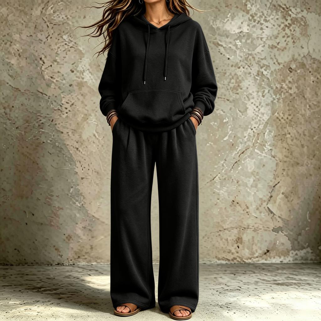 Women's Casual Comfortable Hooded Sweatshirt and Pants Set with Pockets for Fall Winter