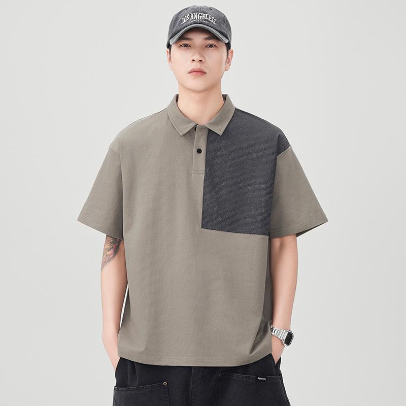 

Высококлассный японский трендовый бренд, футболка-поло с короткими рукавами и контрастной цветной вставкой, мужская свободная повседневная футболка с рукавами до локтя, мужская 4XL