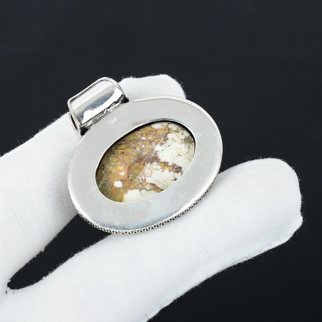 Natural Wild Horse Jasper Gemstone Silver Pendant In 925 Sterling Silver- Handmade Design, Everyday Wear Jewelry, Antique Pendant Wadding Gifts