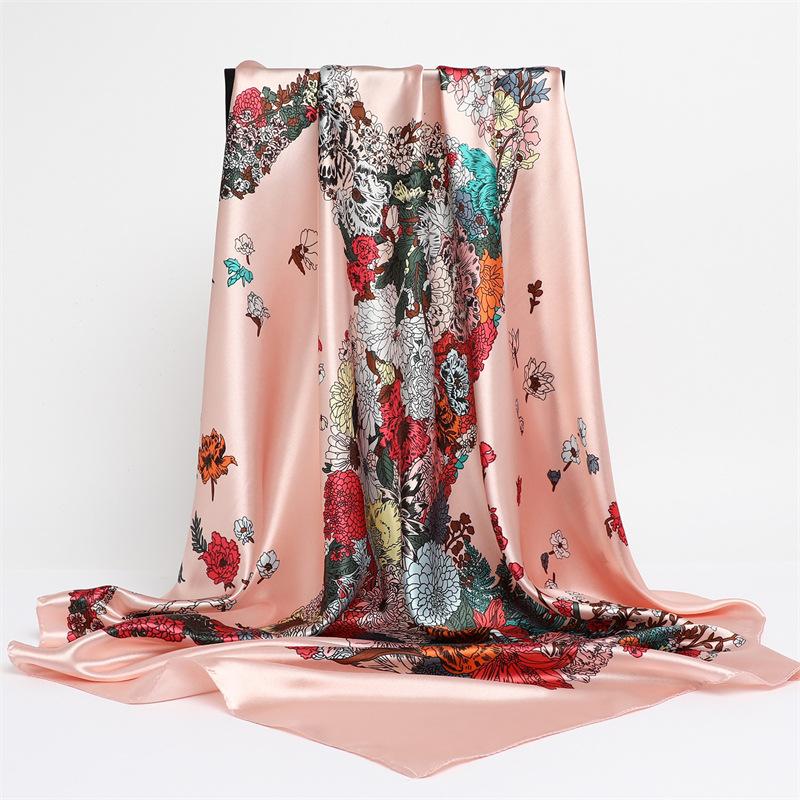 90*90cm Square Silk Scarves Women Shawl Print Hijab Female Luxury Brand Square Lady Scarf Muffler Headband Foulard Bandanna