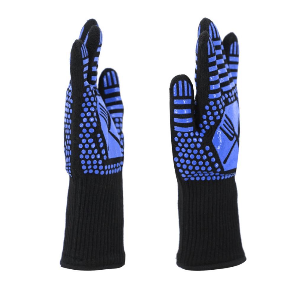 Hitzebeständige und hitzebeständige Grillhandschuhe mit fünf Fingern, wärmeisolierend, mikrowellengeeignet, mit Silikonbeschichtung.