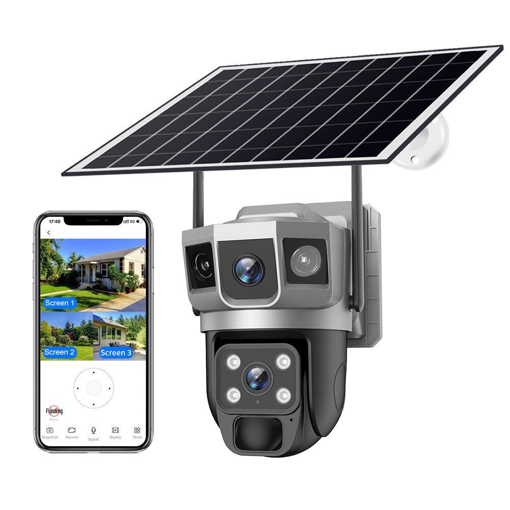 Outdoor Solar-Powered HD Waterproof Triple-Screen Surveillance Camera