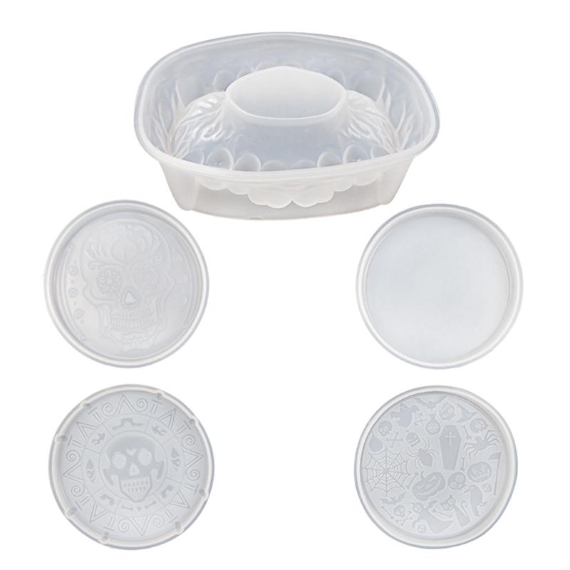 

5Pcs/set Halloween Coaster Resin Molds Fangs Coaster Stand Storage Molds Silicone Molds for Epoxy Resin Casting Coasters 1