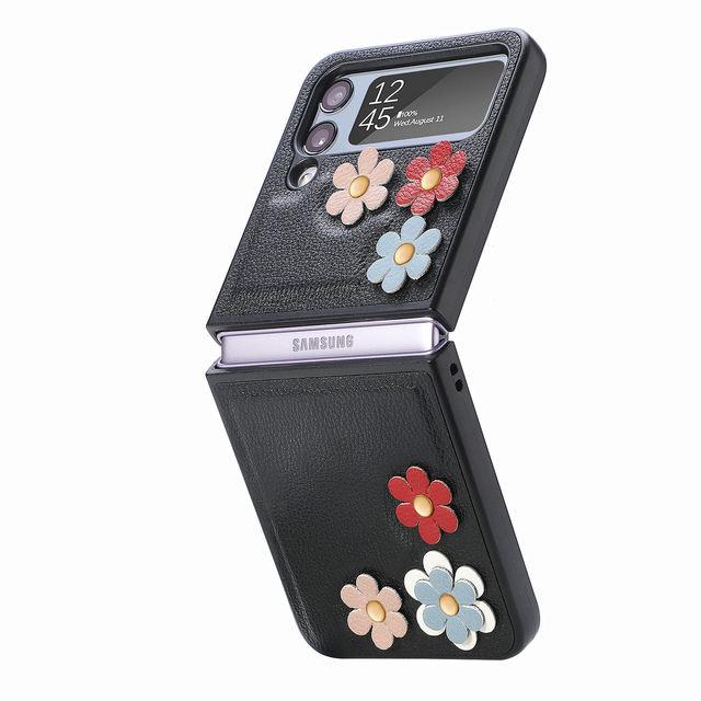 

Легкий модный кожаный чехол в цветочном стиле для Samsung Galaxy Z Flip4 5g Flip 4, чехол с защитой от отпечатков пальцев для Samsung Z Flip 4 for Samsung Z Flip 4 чёрный