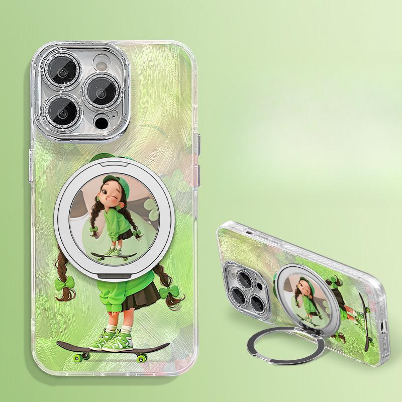 

Skateboard Girl Folding Bracket Suitable for Apple 16 Fulcrum Mobile Phone Case 13promax Huawei 15 Feather Yarn 14 Cute Redmi K50/K50 Pro