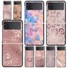Phone Case for Samsung Galaxy Z Flip 3 4 5 6 Folding Black Shell Beautiful Rose Gold Art For Samsung Z Flip4 Flip5 PC Hard Cover