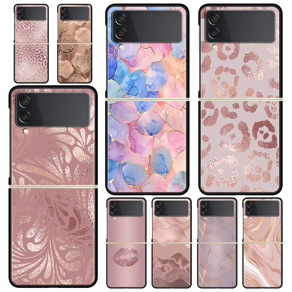 Handyhülle für Samsung Galaxy Z Flip 3 4 5 6 Faltbar Schwarze Schale Schöne Rosegold Kunst Für Samsung Z Flip4 Flip5 PC Hartschalenabdeckung