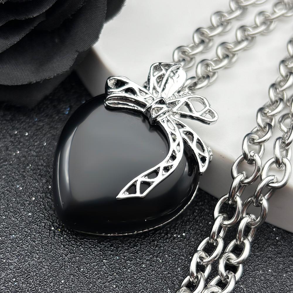 

Black Peach Heart Goth Stone Necklace Women Men Stainless Steel Silver Color Egirl Chain Statement Necklaces Jewelry NZZZ367-2