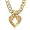 Hip Hop Diamond Heart Wings Pendant Necklace, European and American Cuban Chain Decoration Alloy Heart Shaped Men's Necklace