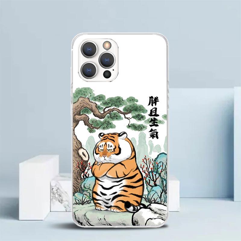 Cartoon Fat Tiger Soft Cover for iPhone 16 17 Air 15 14 Pro Max 16E Phone Case 13 Mini 12 11 7 SE 8 Print Pattern Fit Cases 16 1