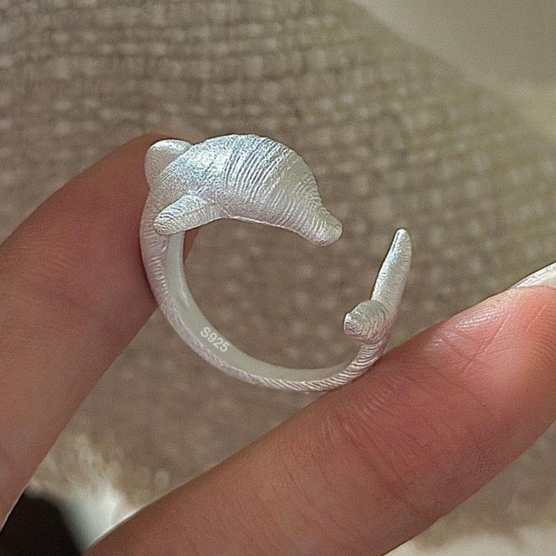 

925 Sterling Silver Rings For Women Geometric Fine Jewelry Finger Adjustable Geometric Dolphin Ring For Party Birthday Gift resizable