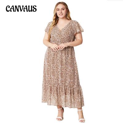 Sommerkleid für Damen, Übergröße, V-Ausschnitt, Chiffon-Kleider