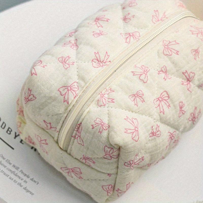 Cute Bow Make Up Bag Cute Bow Knot Pattern Toiletries Bag Travel Make Organizer Zipper Pouch, Quilted Cosmetics Bag, Stylish Foldable Commuter
