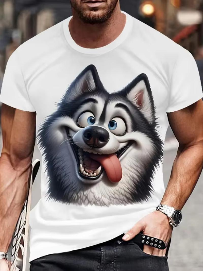 Men T-Shirt Funny Animal 3D Printing Tops Round Neck Short Sleeve Tees Shirts Casual Loose Gym Tshirt L