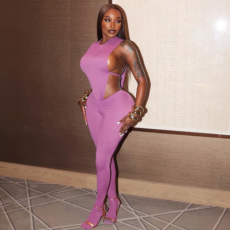 European-American Spicy Girl Sleeveless Cutout Bodysuit & Tight Long Pants Set