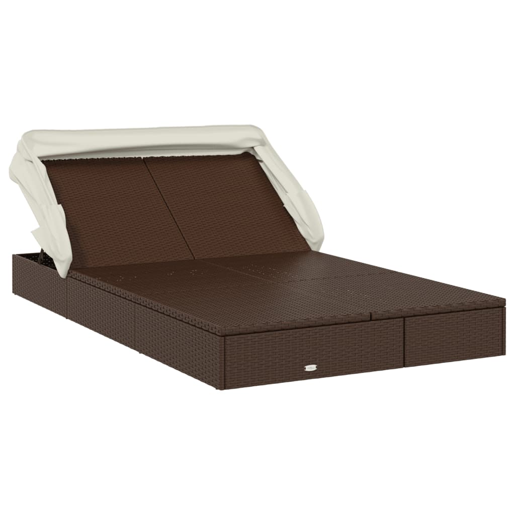Vidaxl 2-Seater Sun Lounger, Folding Canopy, Brown, 213X118X97 Cm, Poly Rattan