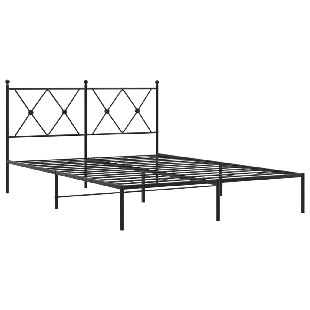 Metal Bed Frame with Headboard Black 140 x 190 cm