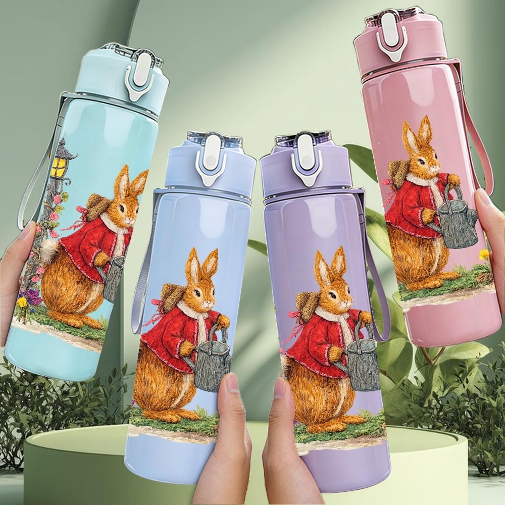 1PC Peter Rabbit Garden Lamp Scene Print 750ml Color Plastic Sports Water Bottle Leakproof Flip Straw Lid Suitable for Sports Office Home Use