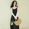 French Green Spaghetti Strap Dress for Women, New Summer Seaside Vacation-style Long Skirt, Casual and Slimming Outfit