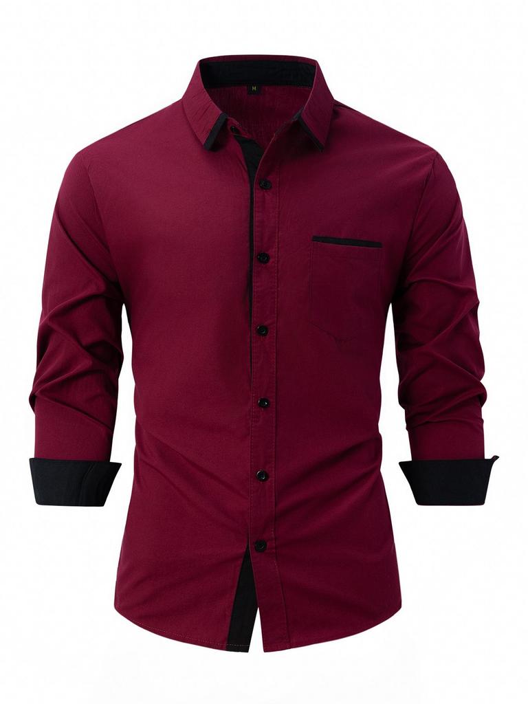 Grenzüberschreitende Herrenmode: Modisches Baumwollhemd für Frühling und Herbst, farblich abgestimmt, Business-Slim-Casual-Hemd mit langen Ärmeln