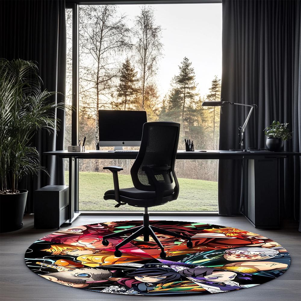 Demon Slayer Printed Round Rug Carpet Chair Rug Area Rug Entryway Doormats,for Office Chair Living Room Bedroom Kitchen Room.