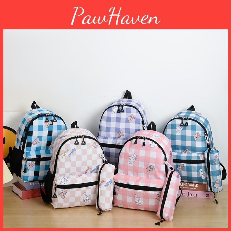 Capacity Childrens Large Checkered Backpack With Bear Print Design For Use Daily