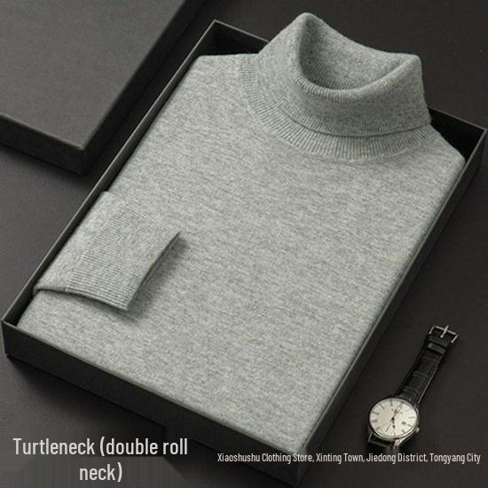 Men's High Neck Double Roll Wool Sweater - Soft, Warm, Solid Color, Close-Fitting Base Layer, Trendy Knitted Design