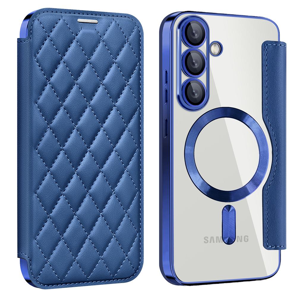 For Samsung Galaxy S25 Case Compatible with MagSafe Rhombus PU Leather Phone Cover