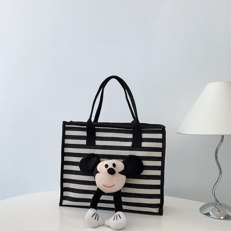 Ins Handbag Large-capacity Bag Women's 2025 New Trendy Striped Tote Bag Casual Commuter Shoulder Canvas Bag