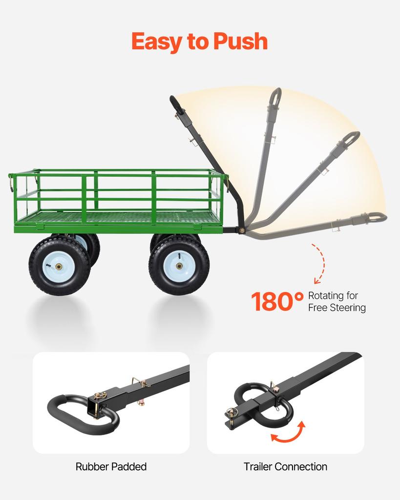VEVOR Steel Garden Cart, 544 Kg Heavy Duty Pullable Garden Wagon Yard Cart