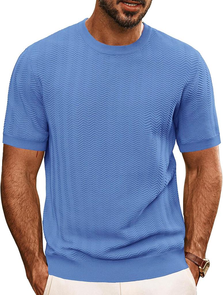 T-shirt da uomo estiva a maniche corte in maglia tinta unita casual