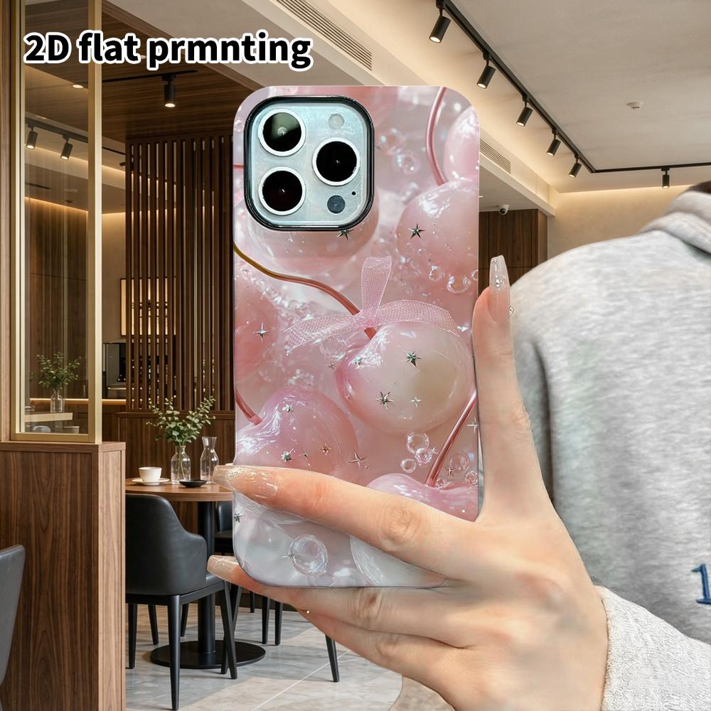 Phone Case: 2D Flat Suitable for iPhone 18 17 16 15 14 13 Pro Film Protective Case, Couple Style, Gradient Cherry, Christmas and Halloween Gifts