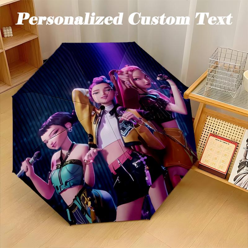 8‑Rib Automatic Umbrella, Kpop Demon Hunters Design Foldable Umbrella for Sun Rain Protection Travel