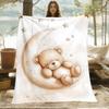 1pc Bear On Moon Blanket- Lightweight Throw for Sofa, Outdoor, Camping, Livingroom, Office, Chair, and Bed - Digital Printing Soft and Warm