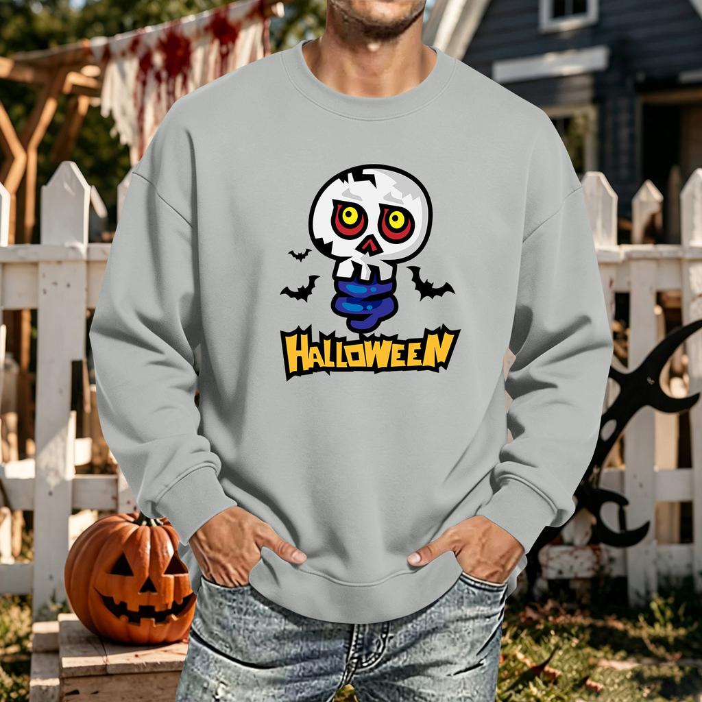 Men's Halloween Printed Long Sleeve T-Shirt Crewneck Casual Sports Top Unisex for Couples