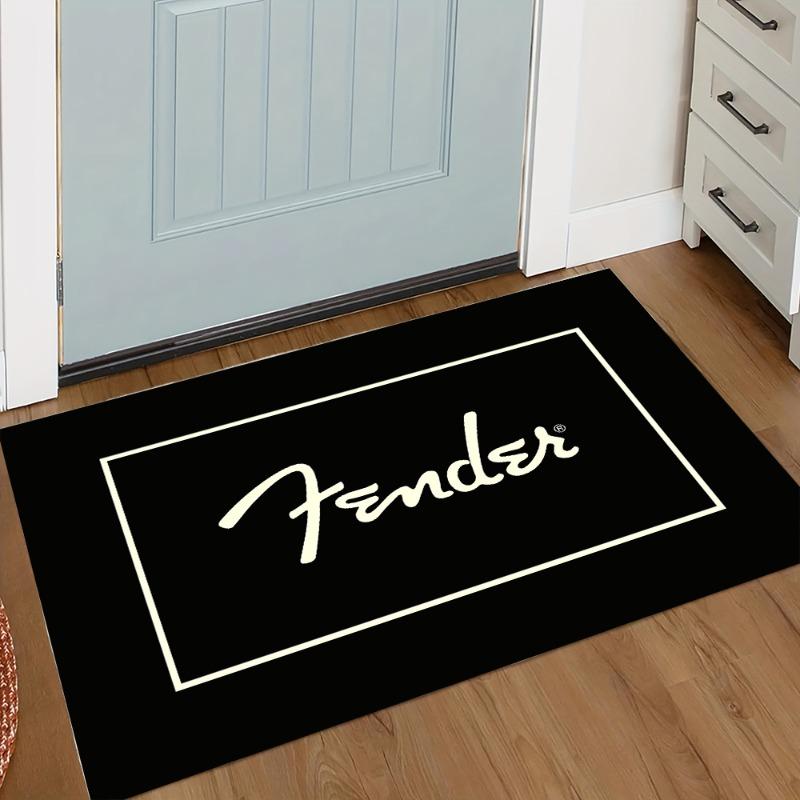 Fender Logo Carpet - Black White Guitar Rug Music Room Decor Doormat for Musician Home Studio Entryway Mat Easy To Clean Fashion 30x50cm