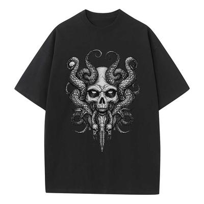 Baggy T Shirt Skull Mysterious Creature Graphic Tees Dropped Shoulders Vintage Unisex Tops Oversize T Shirts