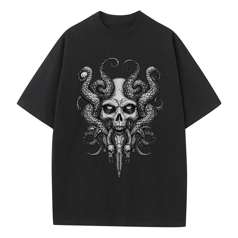 Baggy T Shirt Skull Mysterious Creature Graphic Tees Dropped Shoulders Vintage Unisex Tops Oversize T Shirts