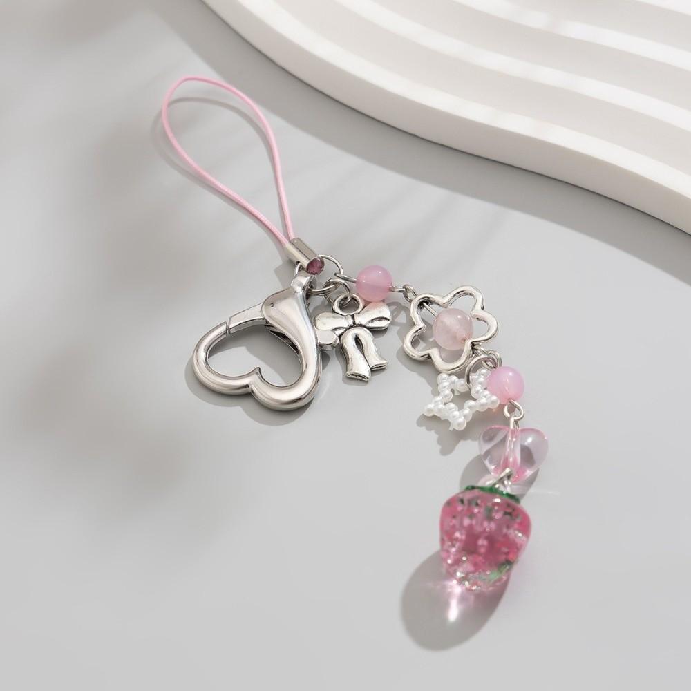 Strawberry Design Beaded Phone Chain Cute Flower Key Pendant Accessories Bag Charm Fairytale Theme