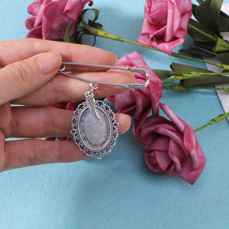 Wedding Bouquet Photo Charm Diy Pin Making Lace Frame Wedding Charm Oval Glass Cabochon Photo Frame Pins with Pendant