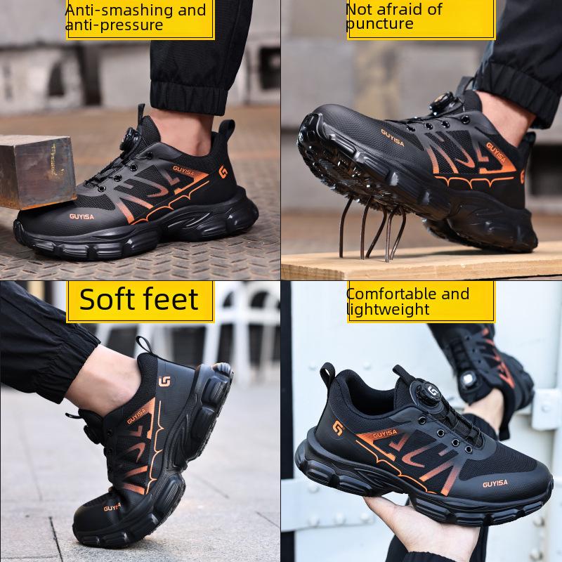 Přeshraniční otočné knoflíkové lehké bezpečnostní boty - Prodyšné pracovní boty bez šňůrek pro muže a ženy