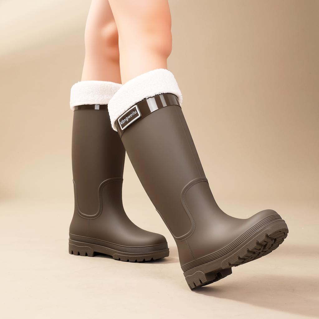 2026Women's High-cylinder Rain Boots: Stylish for Outdoor Wear, Thick-soled Water Shoes, Waterproof Galoshes, Camping Long Boots