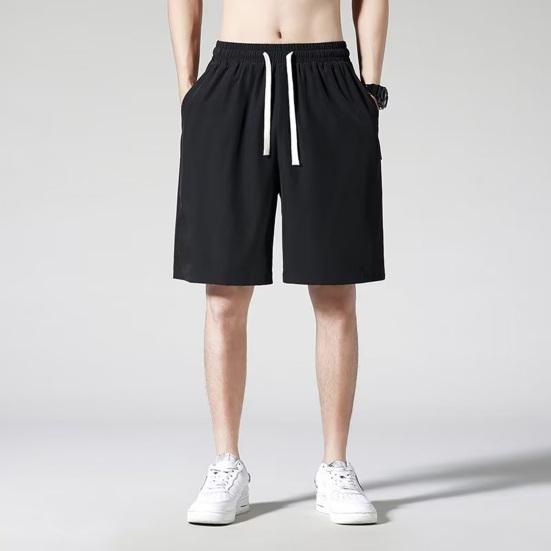 Men Shorts Elastic Waistband Drawstring Design Summer Sport Pants Ultra-Thin Ice Silk Fitness Short Pants