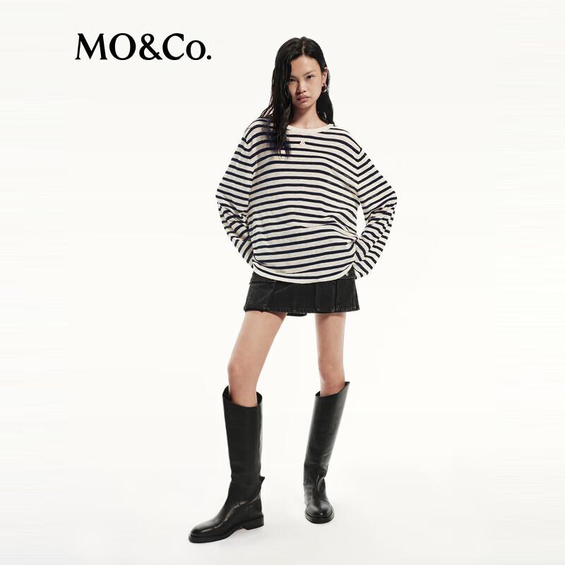 MO&Co. Women's Loose Textured Striped Linen Blend Knit Sweater