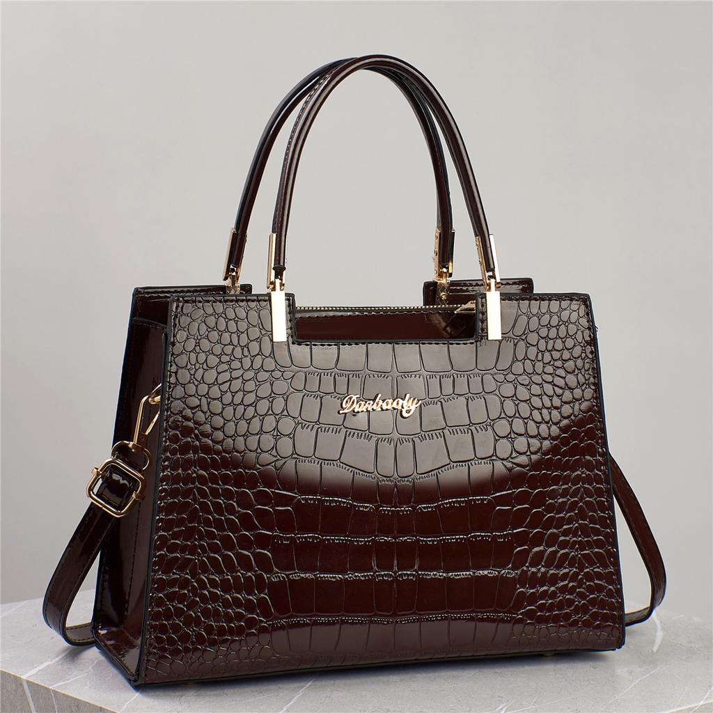 Taizhou Women's Bag with Shiny Leather and Stone Pattern, Elegant and Grand Women's Handbag, Single Shoulder Crossbody Bag, Large Capacity