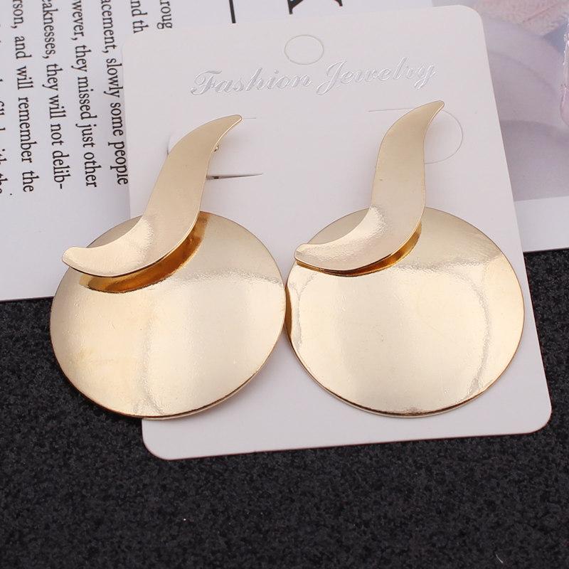 New Exaggerated Women's Hanging Earrings Gold Color Metal Round Uneven Folded Fan Dangle Earrings for Female