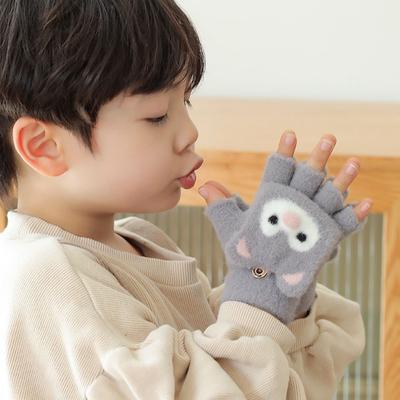 Gants d'hiver mignons pour enfants en peluche sans doigts avec oreilles de chat, gants à rabat, gants à demi-doigts, moufles tricotées coréennes